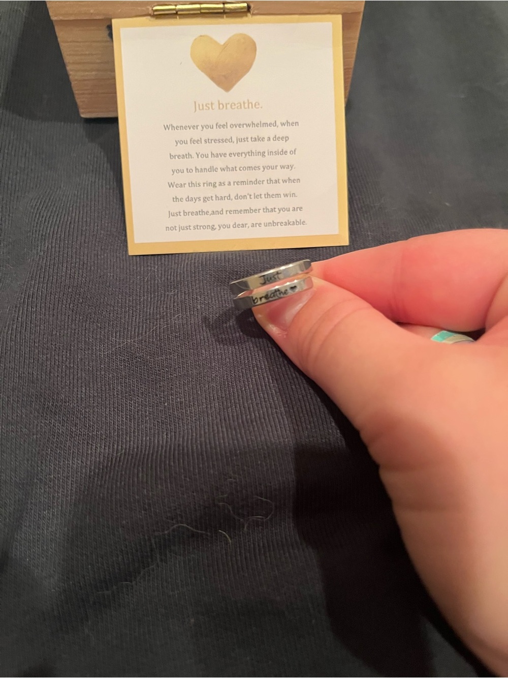 Silver 'Just Breathe' Stacking Ring - Inspirational Engraved